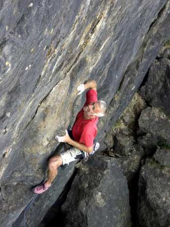 Mark Richardson on Seventh Time Lucky (7b) at Masson Lees