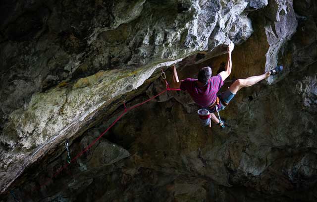 Ben Moon climbing Unleashed at Turkey Dip Rocks