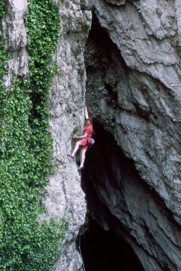 Gary Gibson on the first ascent of Crawling King Snake.